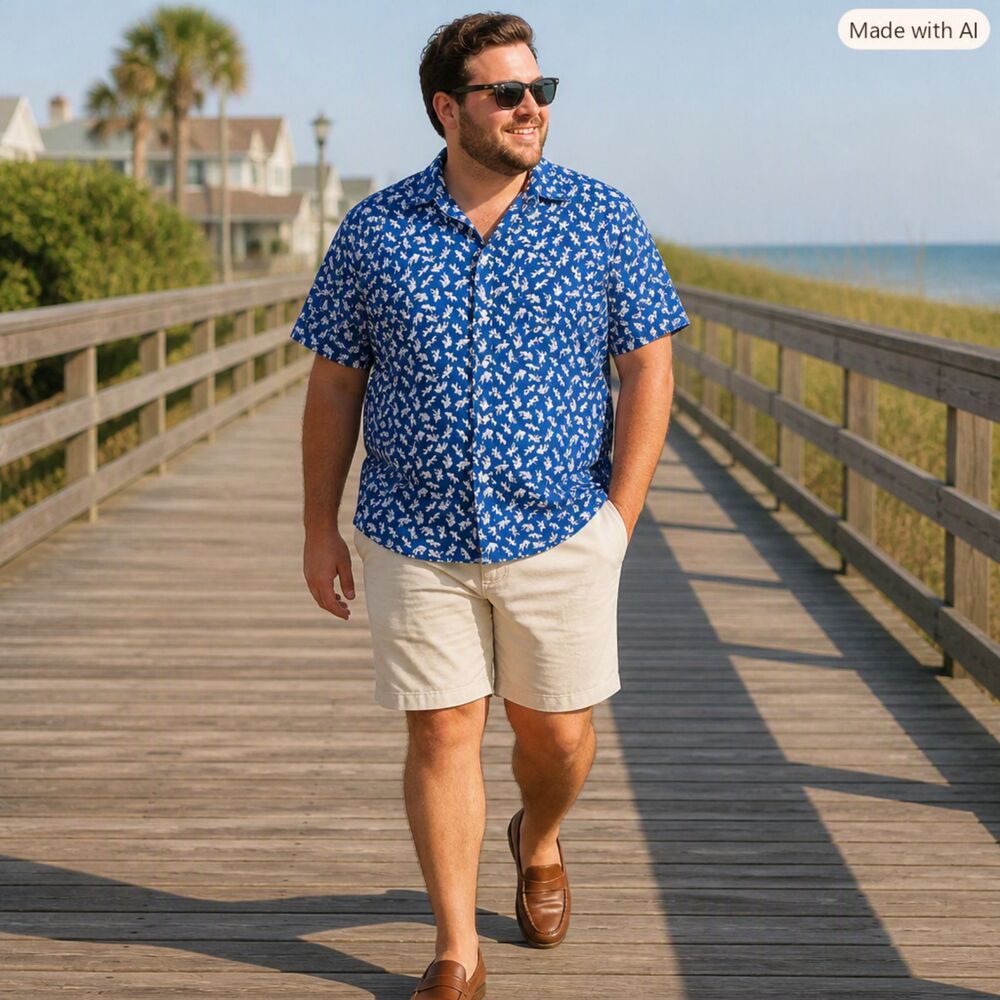 Goodfellow & Co Blue Fish‑Print Short‑Sleeve Button‑Down Shirt – Size XL – In EU